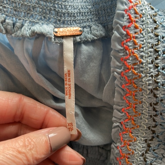 Free People Sunbeams A line Dress Womens Blue Off the Shoulder Boho Festival XS - Picture 9 of 14